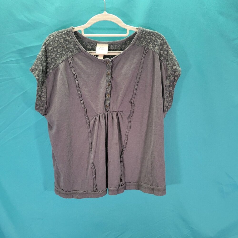 Knox Rose Womens Embroidered Cotton Top Size L Gray